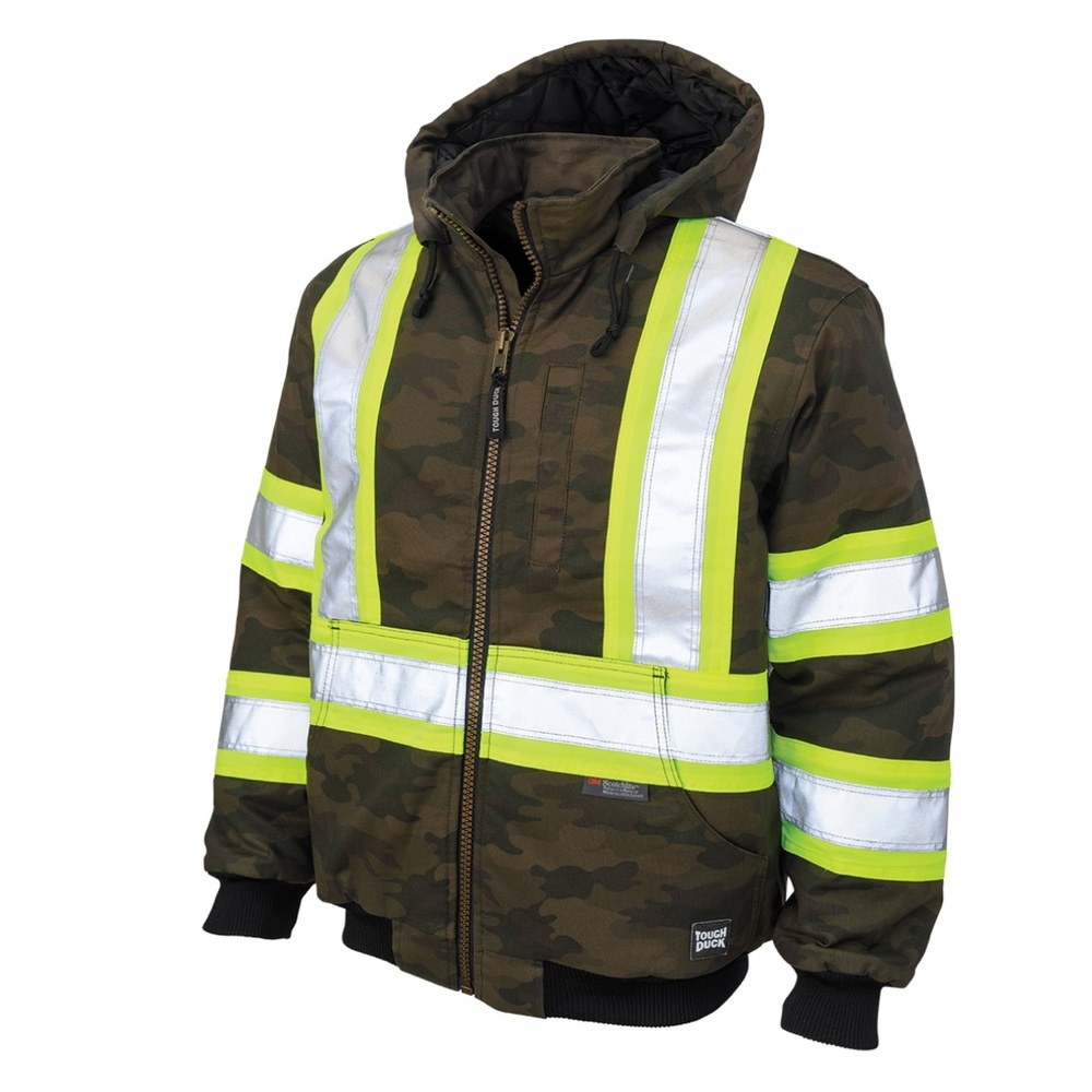 Tough Duck Camo Flex Duck Premium Safety Bomber Winter Jacket Removable Hood